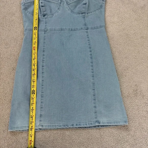 Forever 21 Denim Mini Dress Y2K 90s Style Bustier Cami Blue Jean Bodycon L - Picture 10 of 11